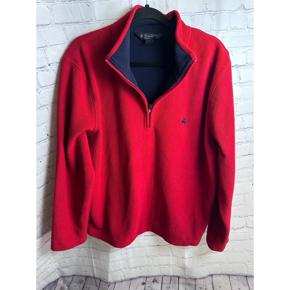 Brooks Brothers Fleece Pullover 1/4 Zip Red Sweater Soft Warm‎ Large